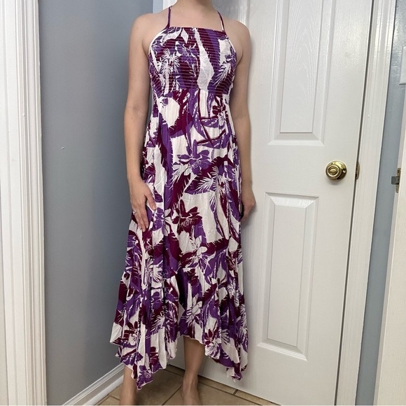 Free People Dress Midi Floral Long Purple White Vacation Summer Boho Size Small - Picture 7 of 7